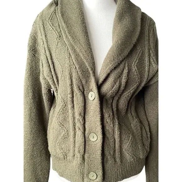 Anthropologie Pilcro cable knit shawl collar cardigan sweater olive Women S Knit - Picture 11 of 16